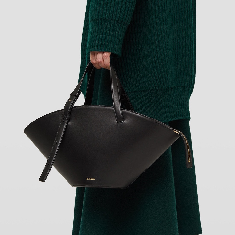 NEW Authentic Jil Sander Small Sombrero Top Handle Bag, Black Leather
